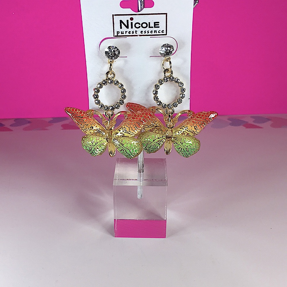 NEW NICOLE PUREST ESSENCE BUTTERFLY RHINESTONE PIERCED EARRINGS